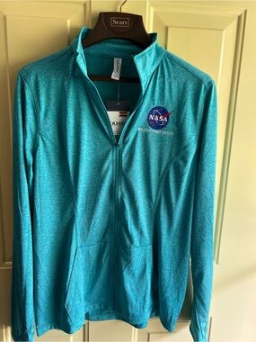 NASA Wallops Flight Facility Women’s L Full Zip Jacket Thumbholes Teal NWT